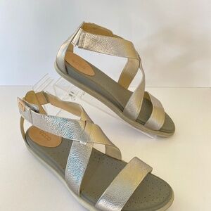 ECCO Damara leather silver metallic strappy strap size  US 10